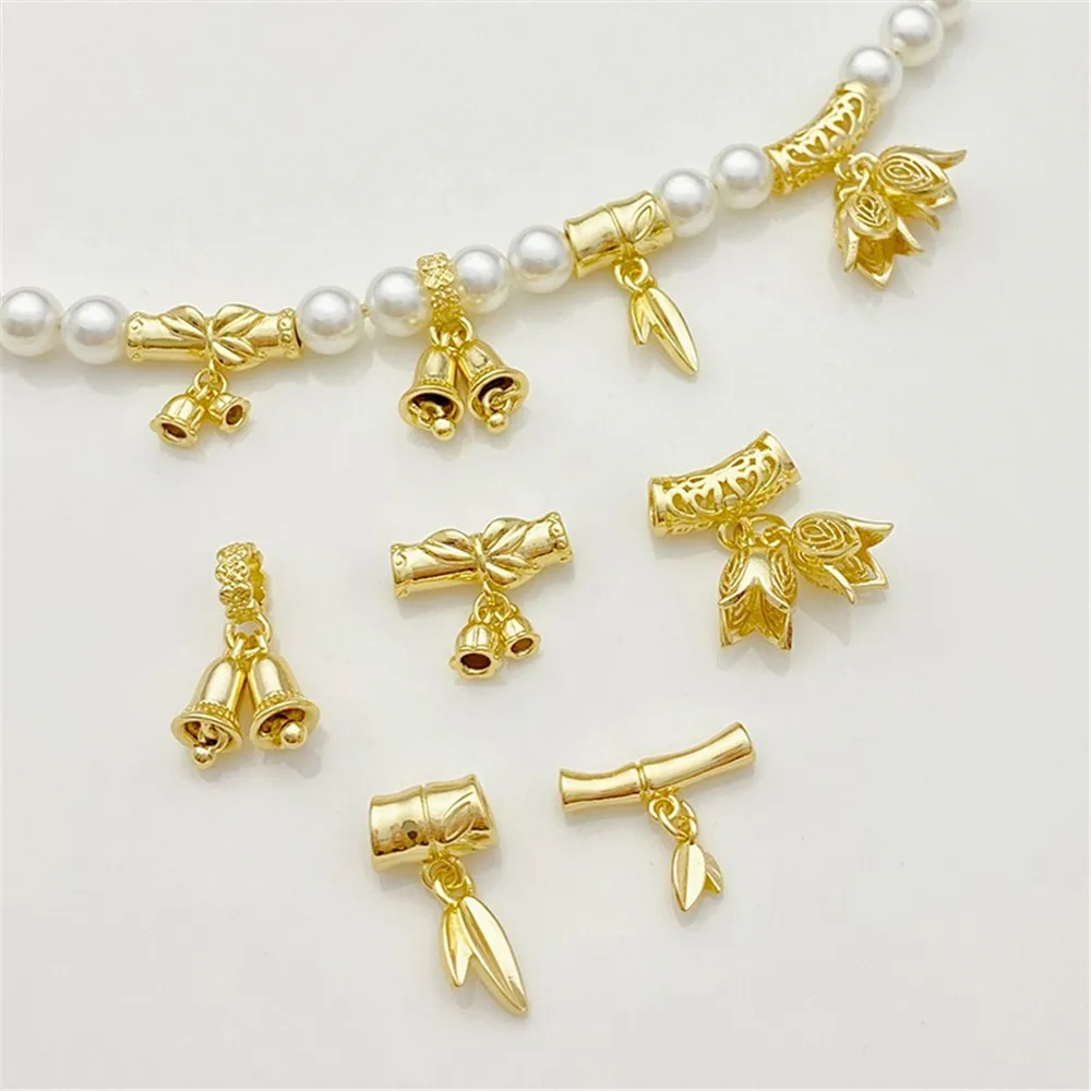 

14K Gold Hollow Bell Orchid Pendant Bead-separated Bamboo Tube Handmade DIY Bracelet Necklace Jewelry Material Accessories