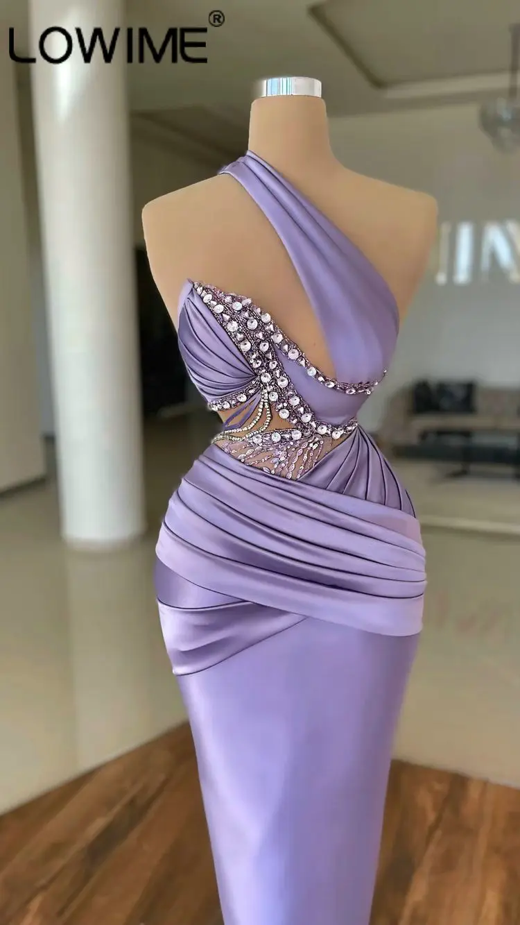 Lilac One Shoulder Long Formal Evening Gowns Glam Designer Satin Bridesmaid Dresses African Fashion Sexy Event Party Vestidos