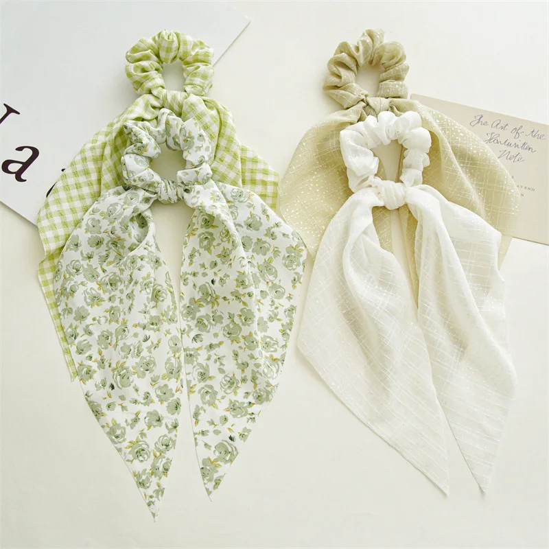 New Fashion Print Bow Scrunchies Hair Ribbon For Women Elastic Hair Band Girls Horsetail Hair Ties Hair Accessories