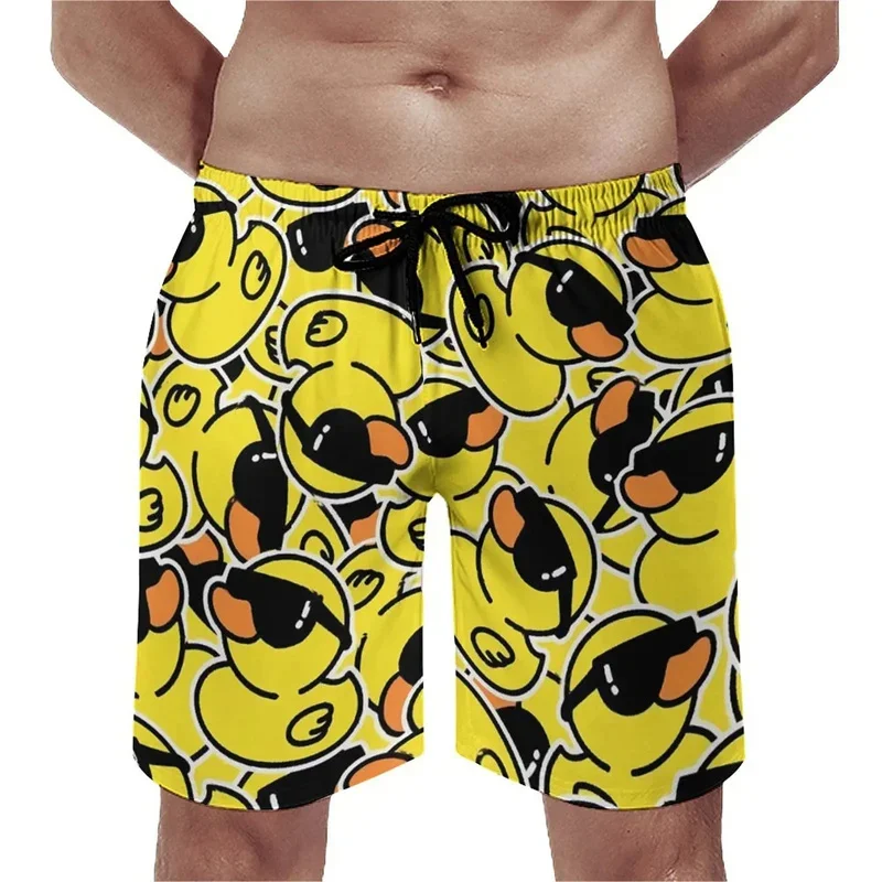 3D Printed Yellow Duck Short Pants For Men Cute Animal Pattern Beach Shorts Summer Fashion Cool Streetwear Surfing Swim Trunks