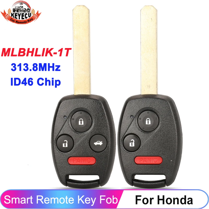 

KEYECU 313.8MHz Remote Key Fob For Honda CR-V Accord 2008 2009 2010 2011 2012 MLBHLIK-1T ID46 Chip 3 / 4 Buttons Car Key Fob