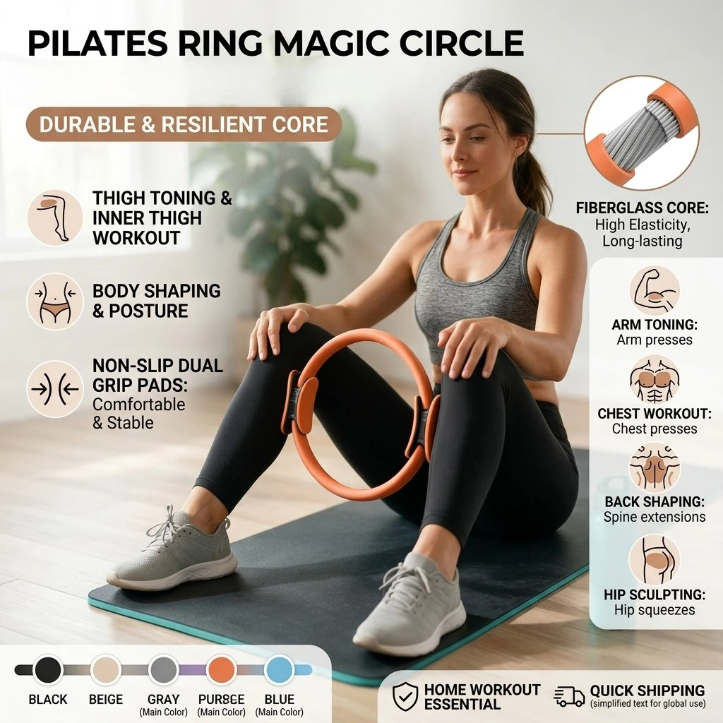 Pilates Ring Fiberglass 14 Inch Non-Slip Dual Grip Magic Circle For Thigh Toning Body Shaping Yoga Home Workout Equipment
