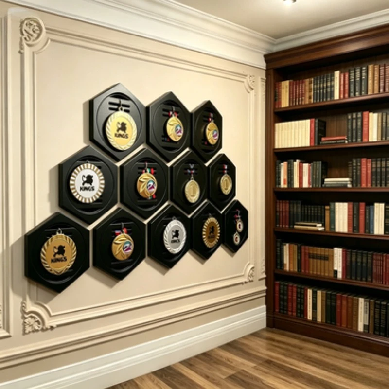 3DPrinted Hexagon Wall Medal Display Rack Splicable Marathon Medal Frame Punch Free With Adhesive Strips Home Office Honor Decor