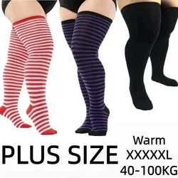 Black White Striped Long Socks Plus Size Elastic Over Knee Thigh High Stockings Autumn Winter Leg Warmers for Oversized Women XL