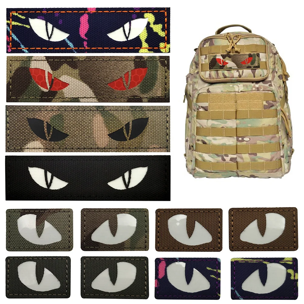 Tactical Patch Luminous Cat Tiger Eyes Hook Fasteners Glow In Dark Combat Applique Patch For Hats Helmet Uniform Backpack