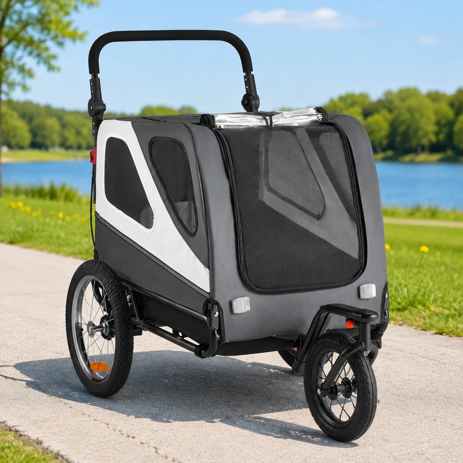 Dog Bike Trailer, Supports up to 100 lbs, 2-in-1 Pet Stroller Cart Bicycle Carrier for Small & Large Dogs, Easy Folding Frame wi