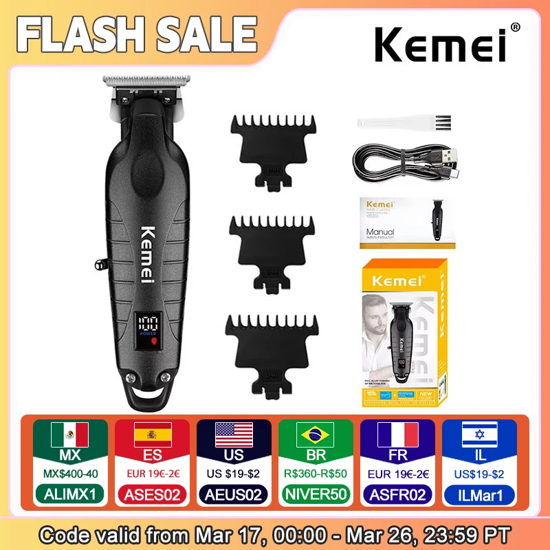 Kemei KM-2293 Hair Cutting Machine Professional Rechargeable Barber Hair Clippers Electric Hair Trimmers Cordless for Men