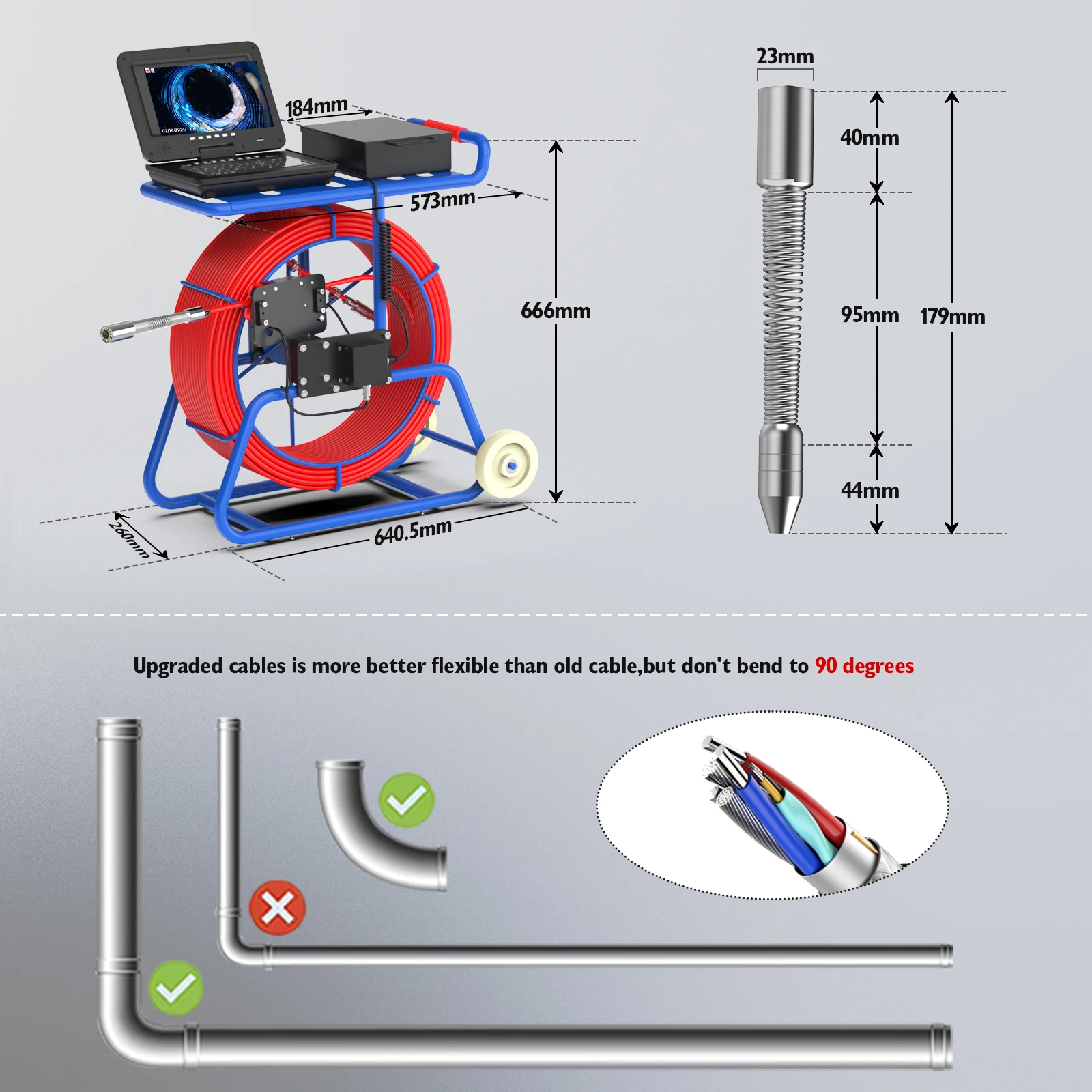 

Sewer Camera with 10in Pipe Inspection Camera 512Hz Locator with Self-Leveling 9mm Cable Borescope Camera with Light