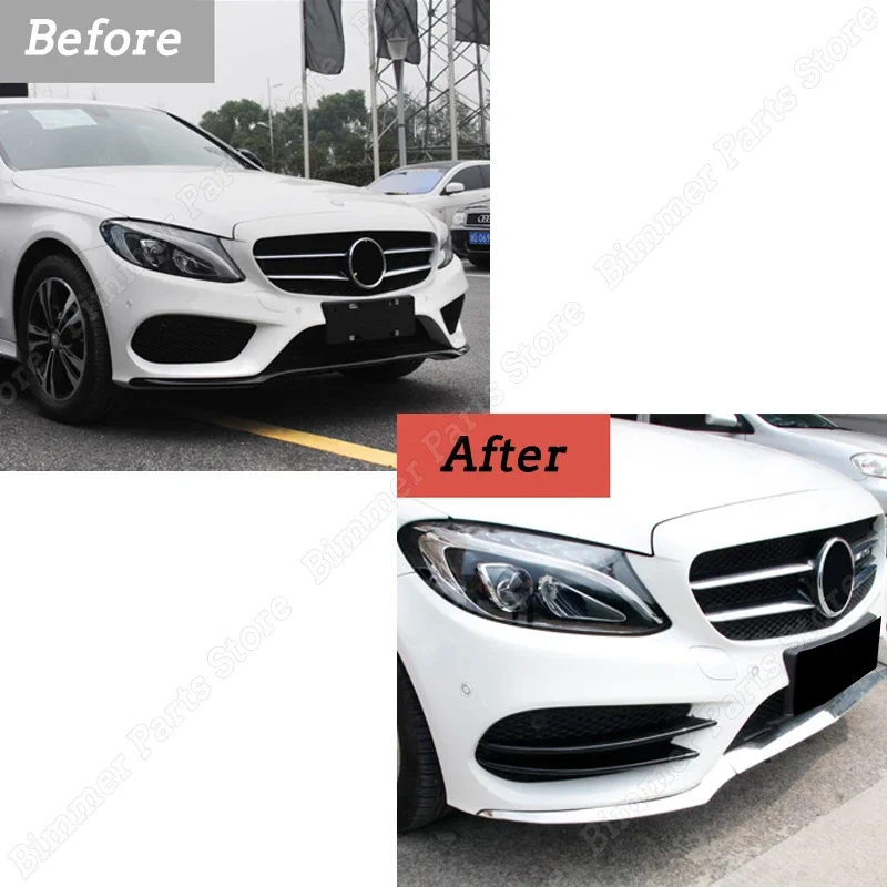 For Mercedes Benz C Class W205 C205 S205 Car Front Lip Bumper Spoiler Splitter Fog Lamp Grille Air Vent Cover Tuning 2015-2018