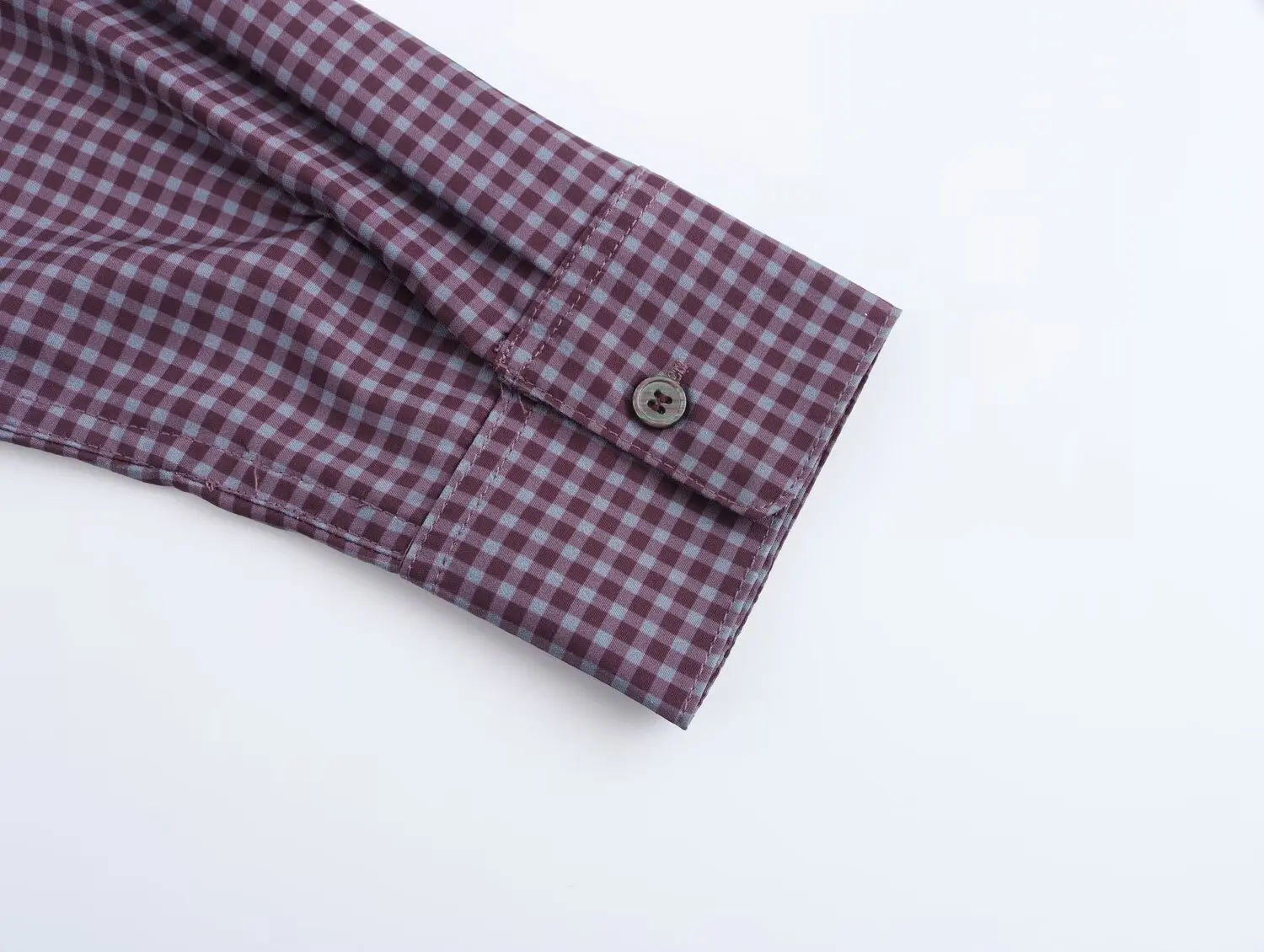 เสื้อเชิ้ตแขนยาวลายสก็อต ปกเสื้อแบบปกเชิ้ต สไตล์ยุโรปและอเมริกา เรียบง่าย ใส่ได้หลายโอกาส สวมใส่สบาย สำหรับผู้หญิง ฤดูร้อน ปี 2025