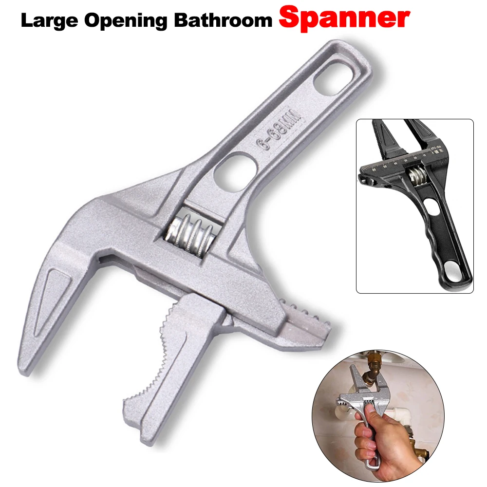 

6-68mm Adjustable Wrench Large Opening Bathroom Spanner Wrenches Wide Jaw Aluminum Alloy Water Pipe Screw Repair Tool Plumber