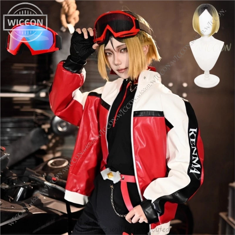 Kenma Kozume Racing Motorcycle Suit Halloween Costume Cosplay Pudding Hair Wig Haaiik！kyuu Fanart RolePlay Comic-Con Anime Set