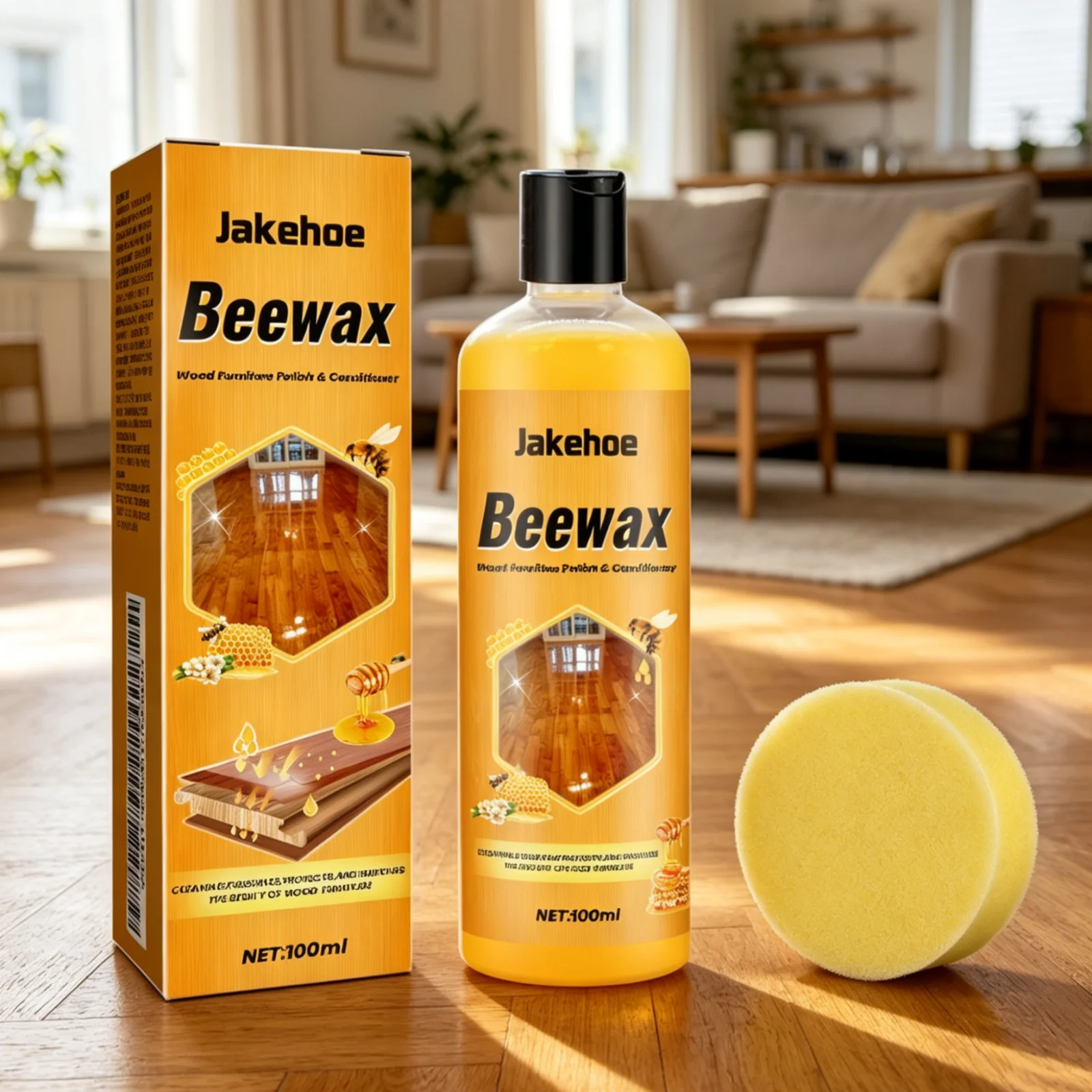 Jakehoe Beeswax Wood Furniture Polish Deep Cleaning Floor Protect Gloss Repair Waterproof Gentle Formula Wood Conditioner 100ml
