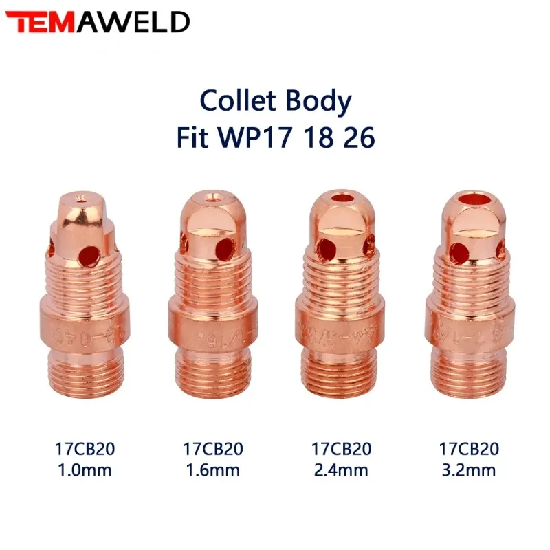 

5/10Pcs 1.0mm 1.6mm 2.4mm 3.2mm TIG Collet body Stubby 17CB20 For TIG WP17 WP18 WP26 Welding Torch Accessories Wholesale