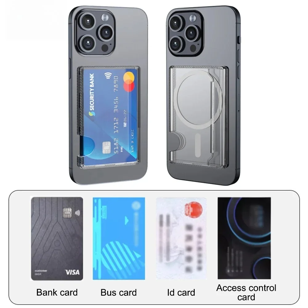 Magnetischer, durchsichtiger Kartenhalter, Kunststoff, starke Adsorption, Brieftasche, tragbare Kartenfächer, Abdeckung für Telefon, 12–17, Kartentasche für Männer und Frauen