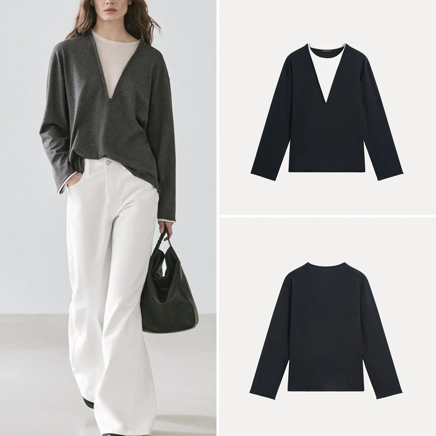 Elegant Intellectual Style Long Sleeve Knitted Sweater Color Block Women's Fashion 2026 Summer Outfit ZADATA Brand
