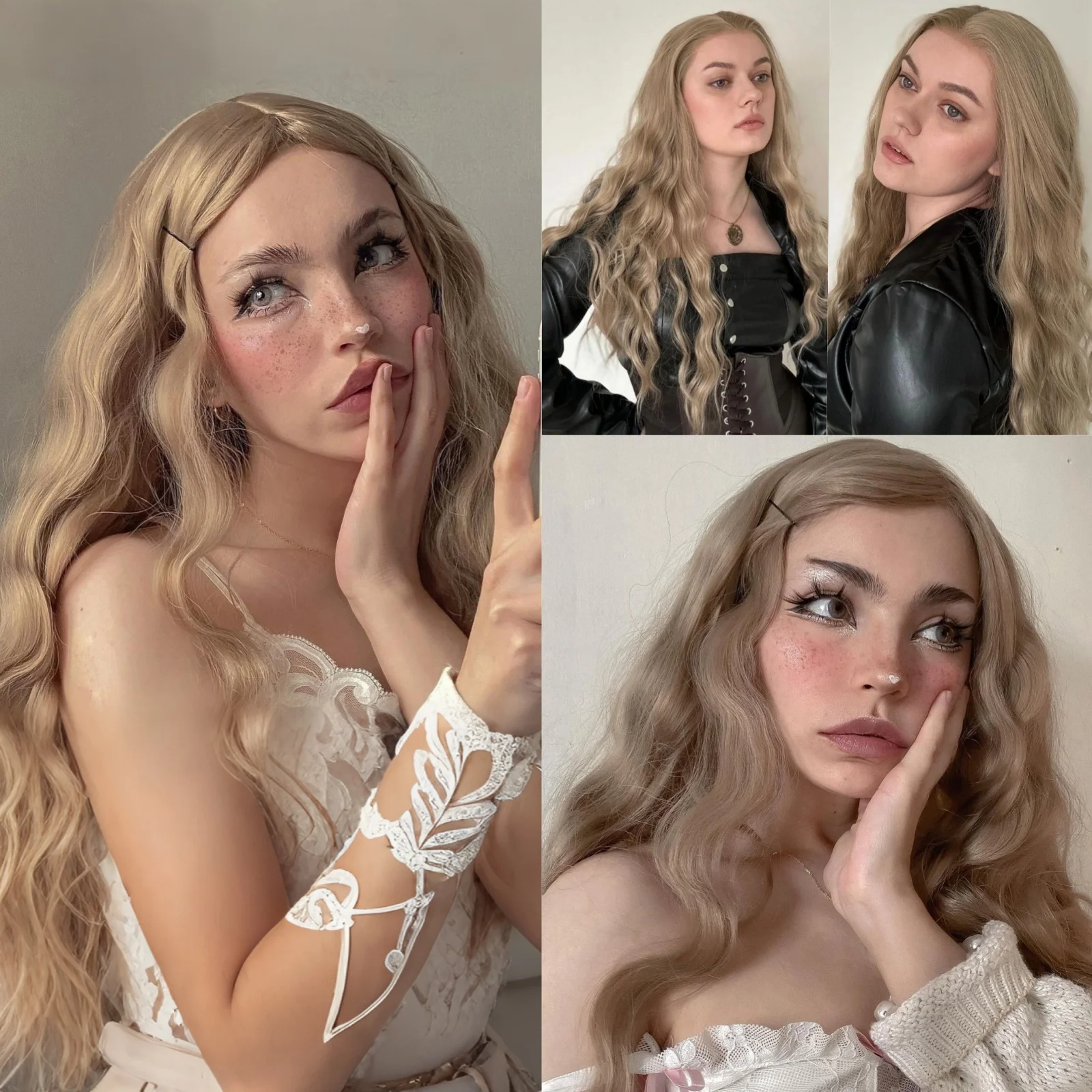 Long Curly Wavy Ash Blonde Synthetic Lace Front Wigs for Women Free Part Loose Curly Dirty Blonde Heat Resistant Fiber Wigs