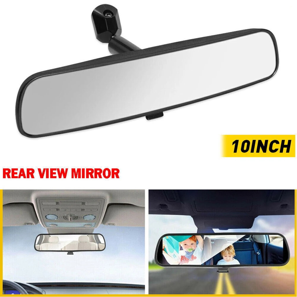 Car Rearview Mirror 10 Inches Borderless Lens ABS Glass Auto Rear View Mirror Black for Car Interior Modification for Car Parts