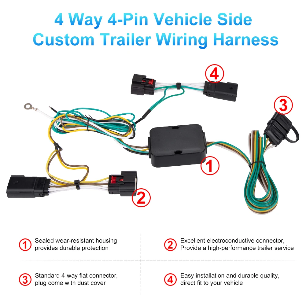 4-pin Harness Trailer Connector Trailer For Jeep Wrangler Jl 2018 2019 2020 2021 2022  Jeep Gladiator 2020 2021 2022 Accessories