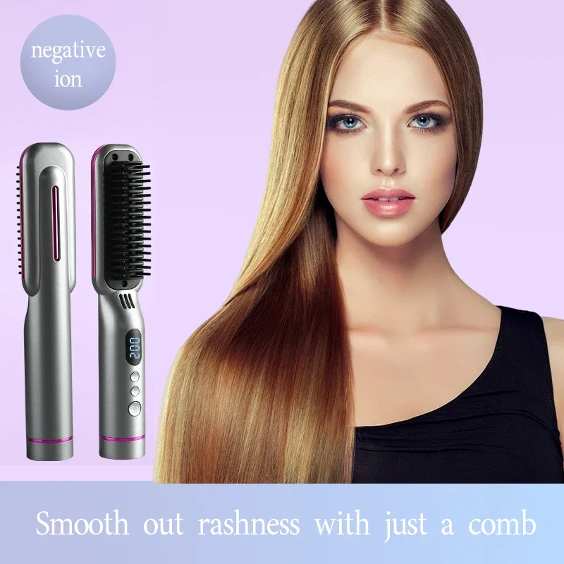 Wireless Wet & Dry Hair Straightening Comb PTC Heated Ceramic Coated Anti-Hot Temperature Controlled Hair Care & Styling Comb