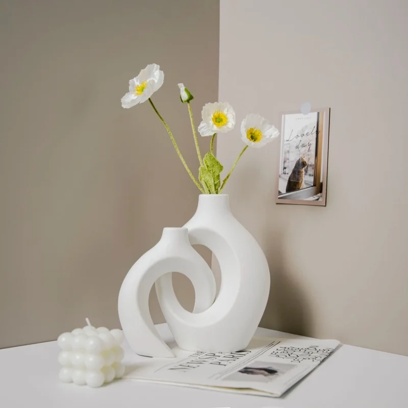 مجموعة مزهرية بلاستيكية عصرية مجوفة من الشمال مكونة من 2 لديكور المنزل الحديث، مزهريات زهور مجوفة حديثة لرف كتب غرفة المعيشة