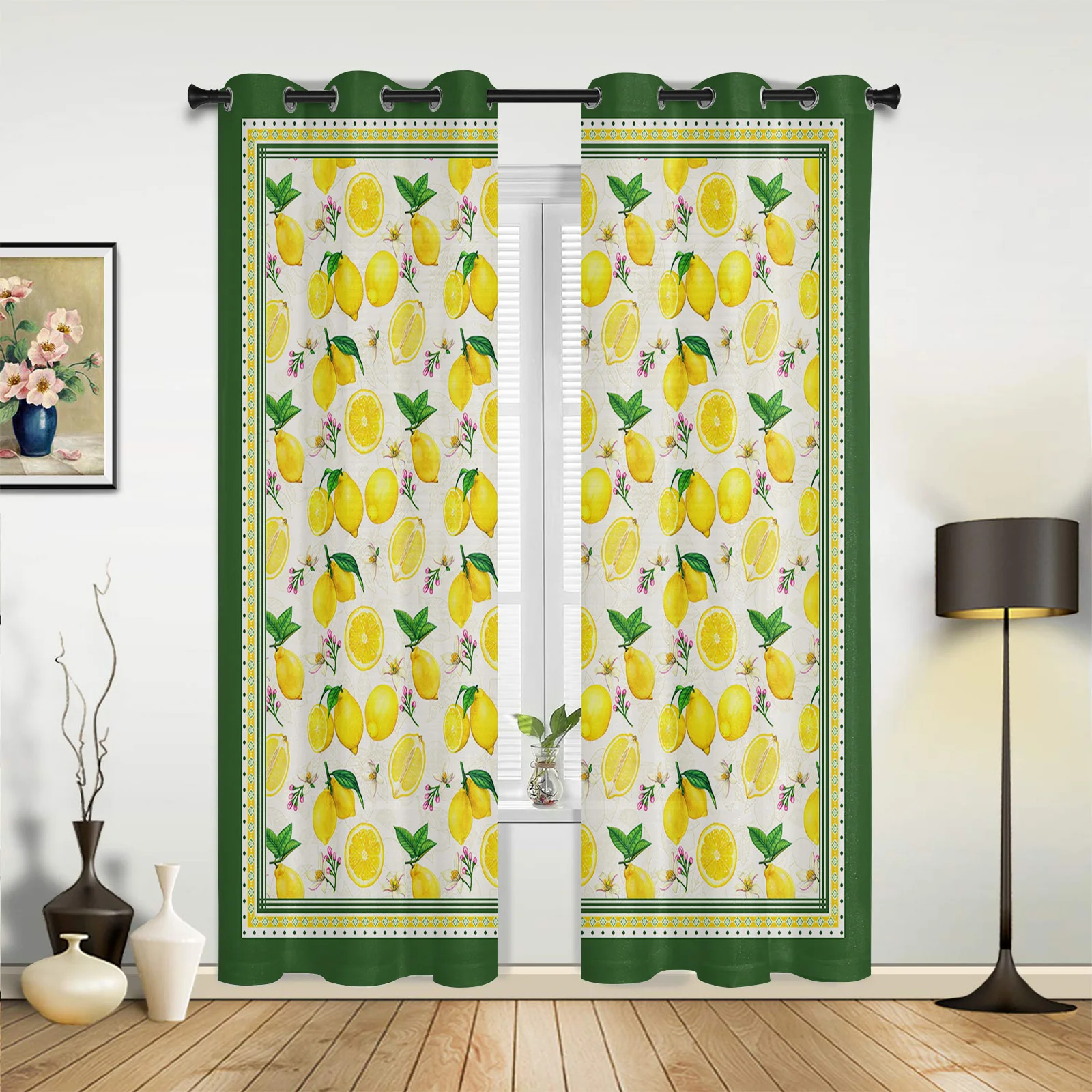 

Summer Idyllic Fruit Lemon Green Curtains for Bedroom Living Room Drapes Kitchen Kid's Room Window Curtain Modern Home Decor