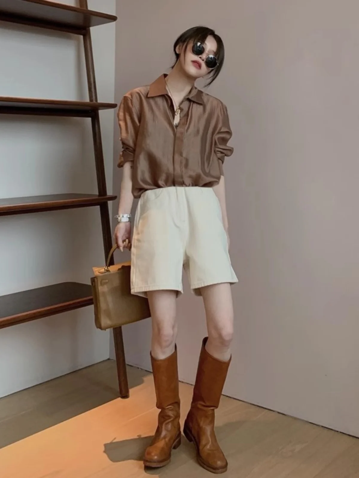 

High Waist Wide Leg Jeans orts Women's Summer Loose Fit Casual Slimming Hip Covering Outerwear Five-Quarter Pants