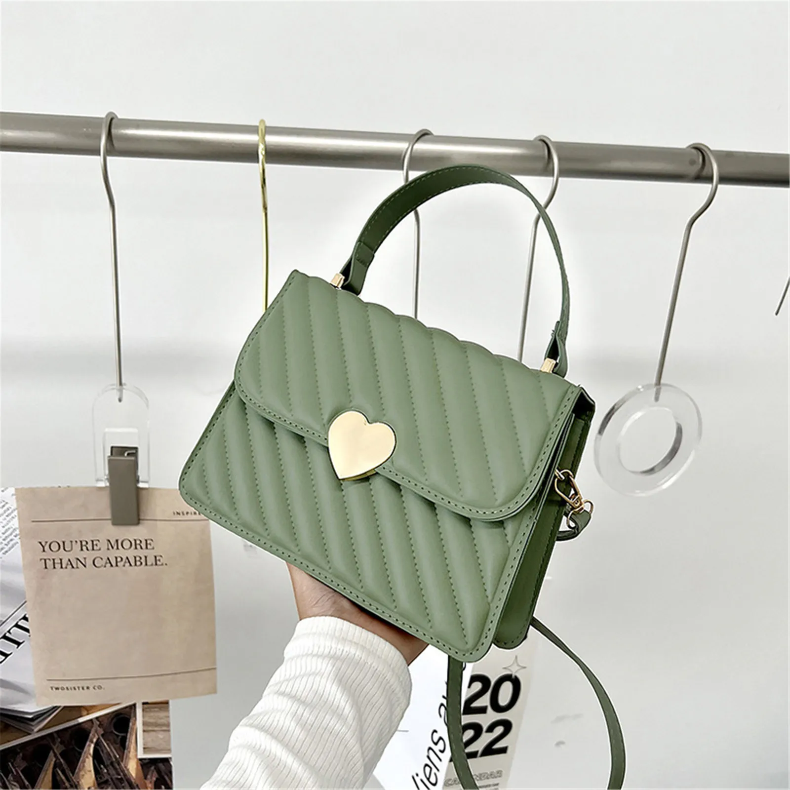 Love Handbag for Women Solid Color Indentation Cross-Body PU Leather Daily Outings Bags Large Capacity Crossbody Bag for Women