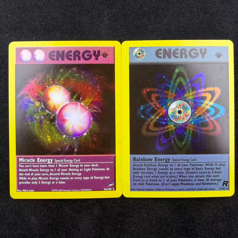 DIY TCG PKM Card 3Pcs Energy Team Rocket Neo Genesis Neo Destiny Rainbow Metal  Miracle Anime Game Cards Gift