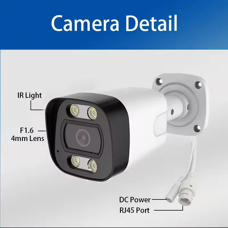 Sistema de câmera CCTV 4K Rede Kit NVR interno e externo Visão noturna colorida 8CH 8MP IVR POE Fonte de alimentação