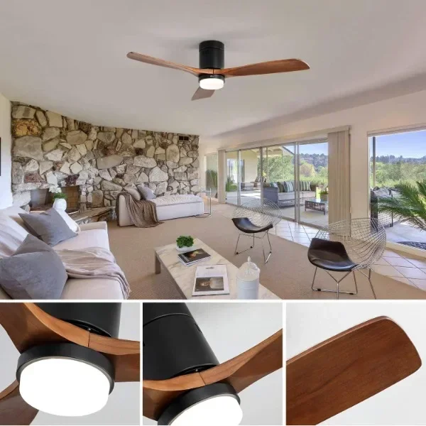 Sofucor 52 Inch Low Profile Ceiling Fan with Lights 3 Wood Fan Blade Noiseless Reversible DC Motor Remote Control