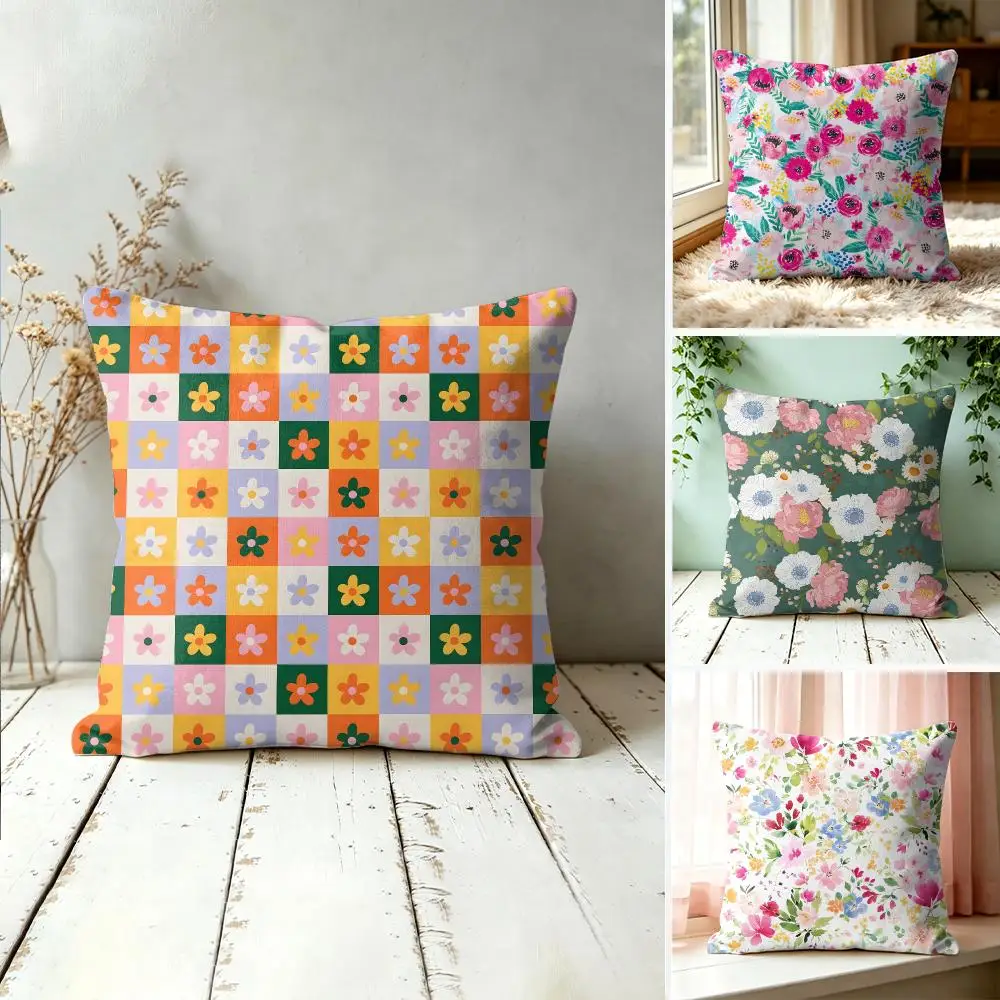 Watercolor Floral Seamless Pattern Cushion Cover Plush Fabric Soft Double-Sided Printed Sofa Warm Winter Home Gift Pillow Cover