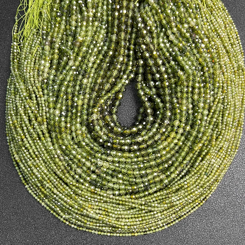 100% Natural Green Zircon Stone Bead 2 3 4mm Loose Spacer Quartz Beads For Jewelry Making Necklace Bracelet Supply 15\