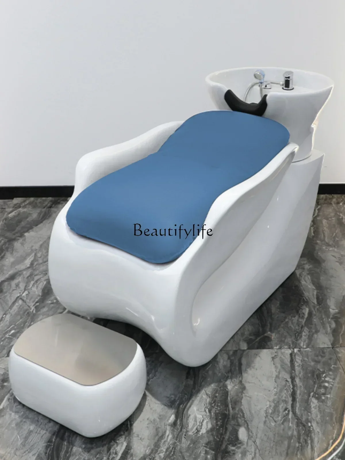 Lettino per Shampoo per lavabo in ceramica a metà sdraiato per parrucchiere