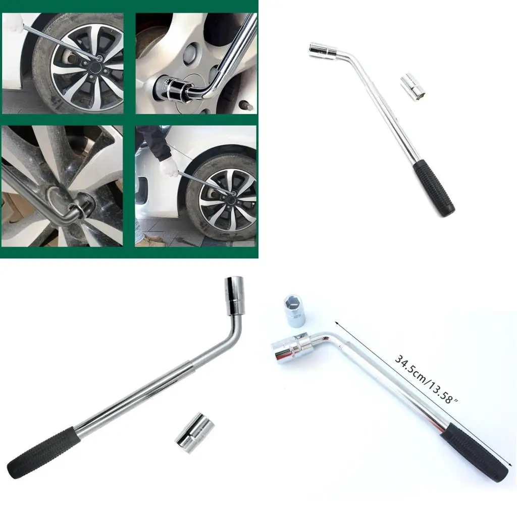 

R9UF Extendable Wheel Lugs Wrench with 2 Double Ended Sockets Wrench Brace for Car