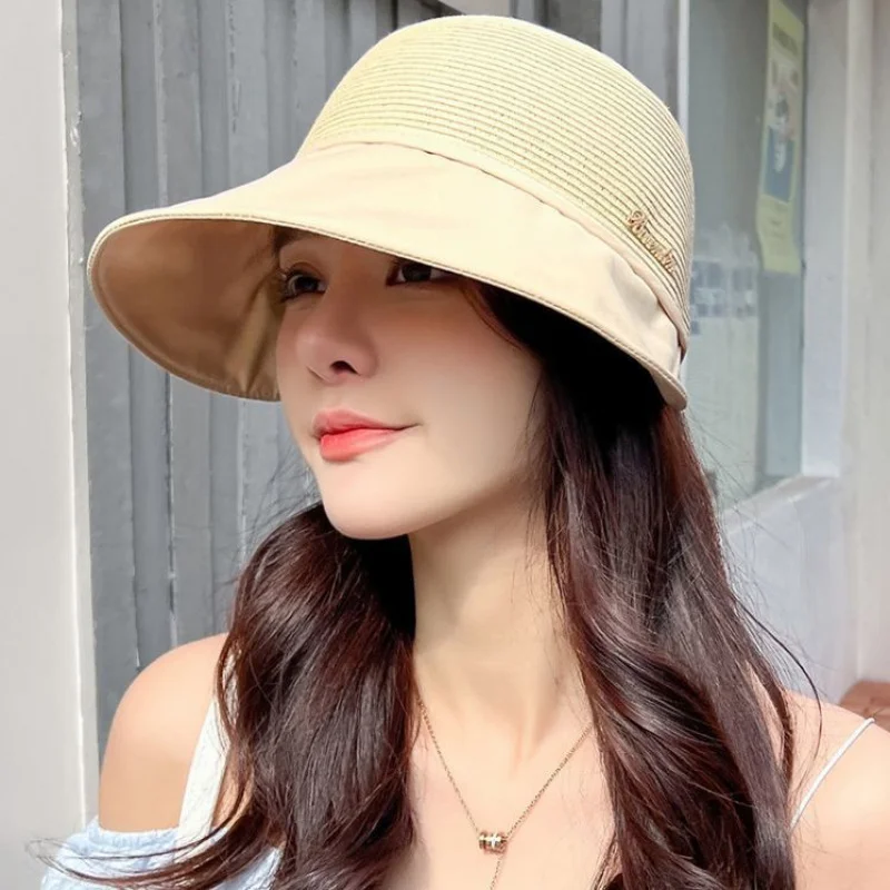 カスタムカモノハシつば広折りたたみ帽子ポニーテールビーチ麦わら帽子女性夏のフェイスカバー帽子