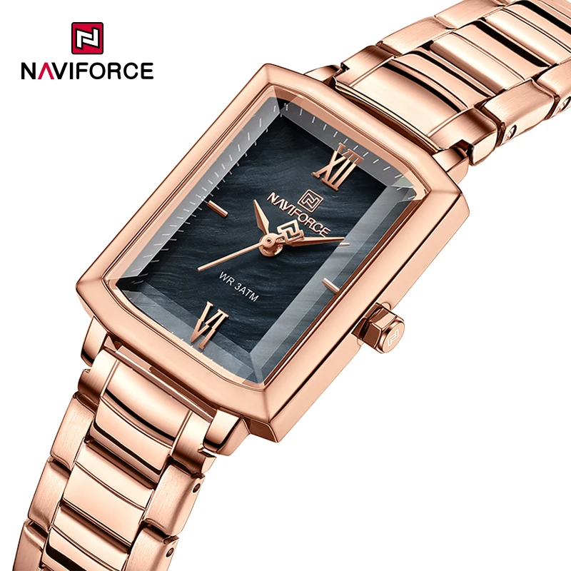 NAVIFORCE High Quality Square Women Quartz Fashion Elegant Watches Steel Band Waterproof Ladies Wristwatch Give For Female Gift