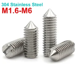 10pcs/lot M1.6 M2 M2.5 M3 M4 M5 M6 A2-70 304 Stainless Steel Slotted Head Tapered End Cone Point Grub Set Screw
