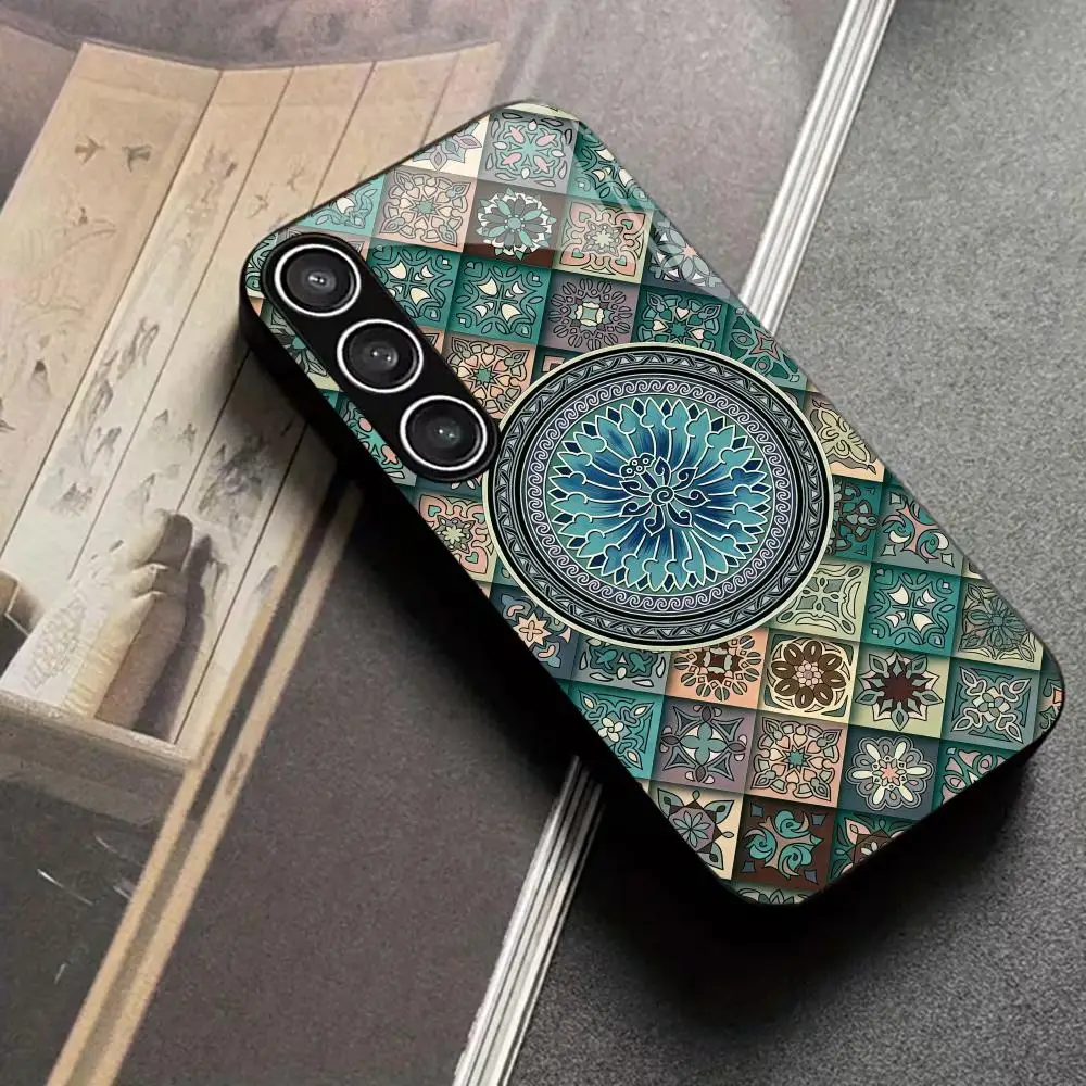 Retro Persian tempered glass phone case suitable for Samsung Galaxy S26 S25 S24 S23 S22 S20 FE/Ultra/Plus anti drop back cover