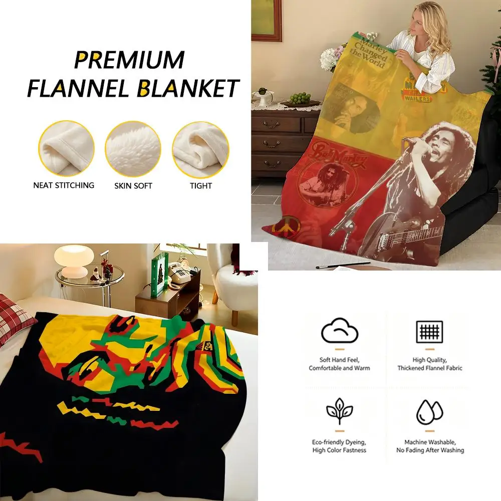 Music B-Bob M-Marley Throw Flannel Blanket, Soft Warm, Durable & Washable cute Cool