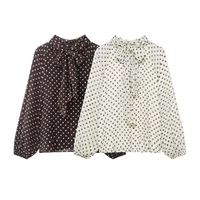 Women's Dots Printed Blouse Shirt Spring Autumn Fashion Long Sleeve Bow Lace-Up Blouse Shirt Lady Elegant High Street Blouses - Image 2