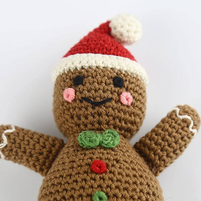 Jiarui Crafts Handmade Crocheted Gingerbread Man Doll With Santa Hat Stuffed Toy For Kids Christmas Decoration Holiday Gift