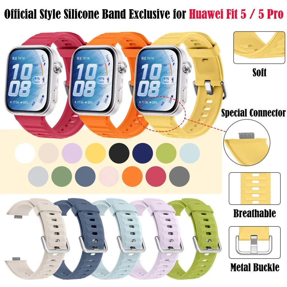 Offizieller Weicher Silikonarmband für Huawei Watch Fit 5 5 Pro mit Spezialanschluss Wasserdichtes Armband für Huawei Fit 5 5 Pro