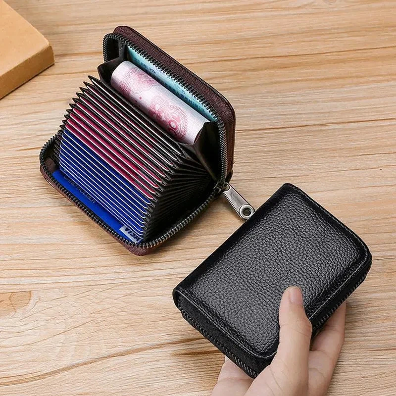 man woman wallets Card holder leather men\'s large-capacity multi-function anti-theft brush small bank credit card holder wallet