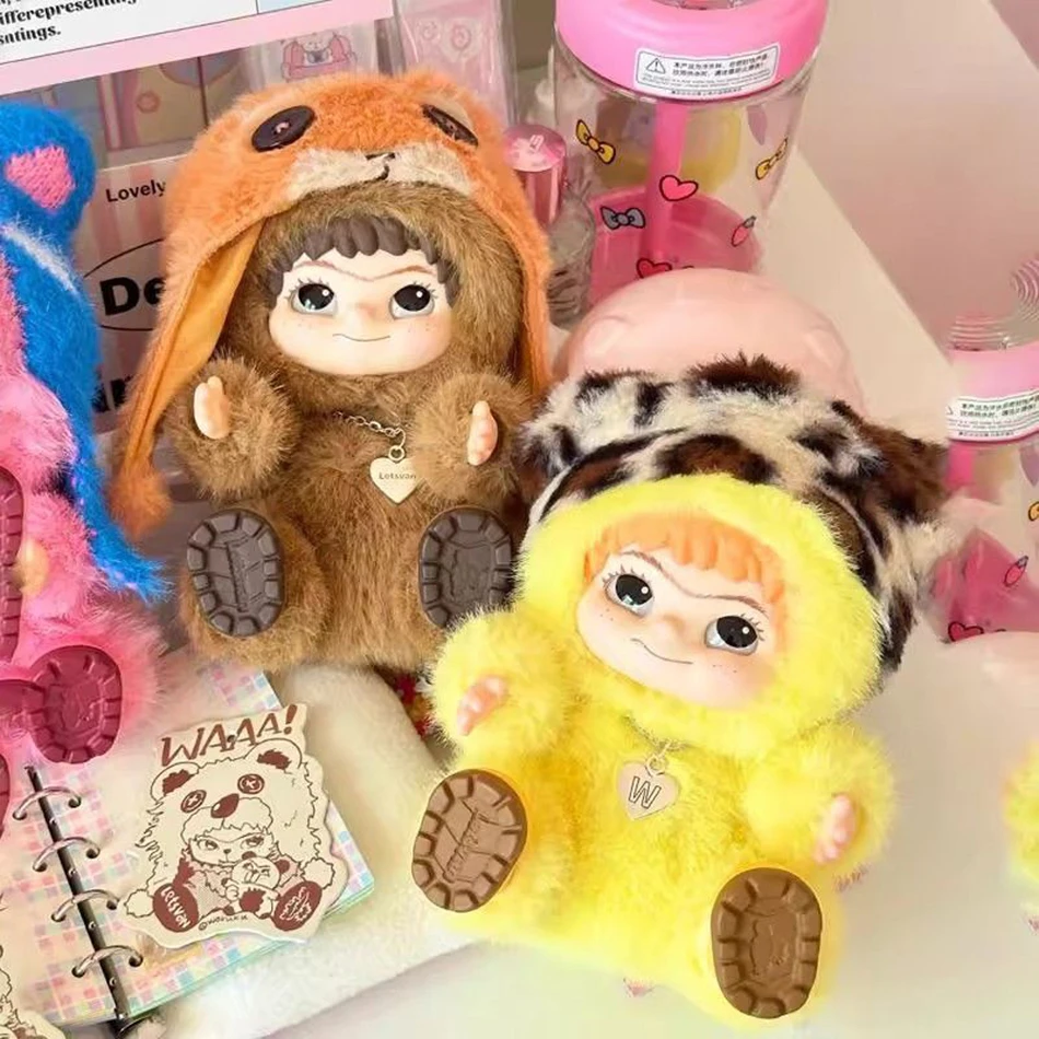 Muñeca de vinilo Original, juego de moda, caja ciega de pelusa de Panda, zorro, WAKUKU Mao, serie de fiesta divertida, modelo hecho a mano, colección de adornos