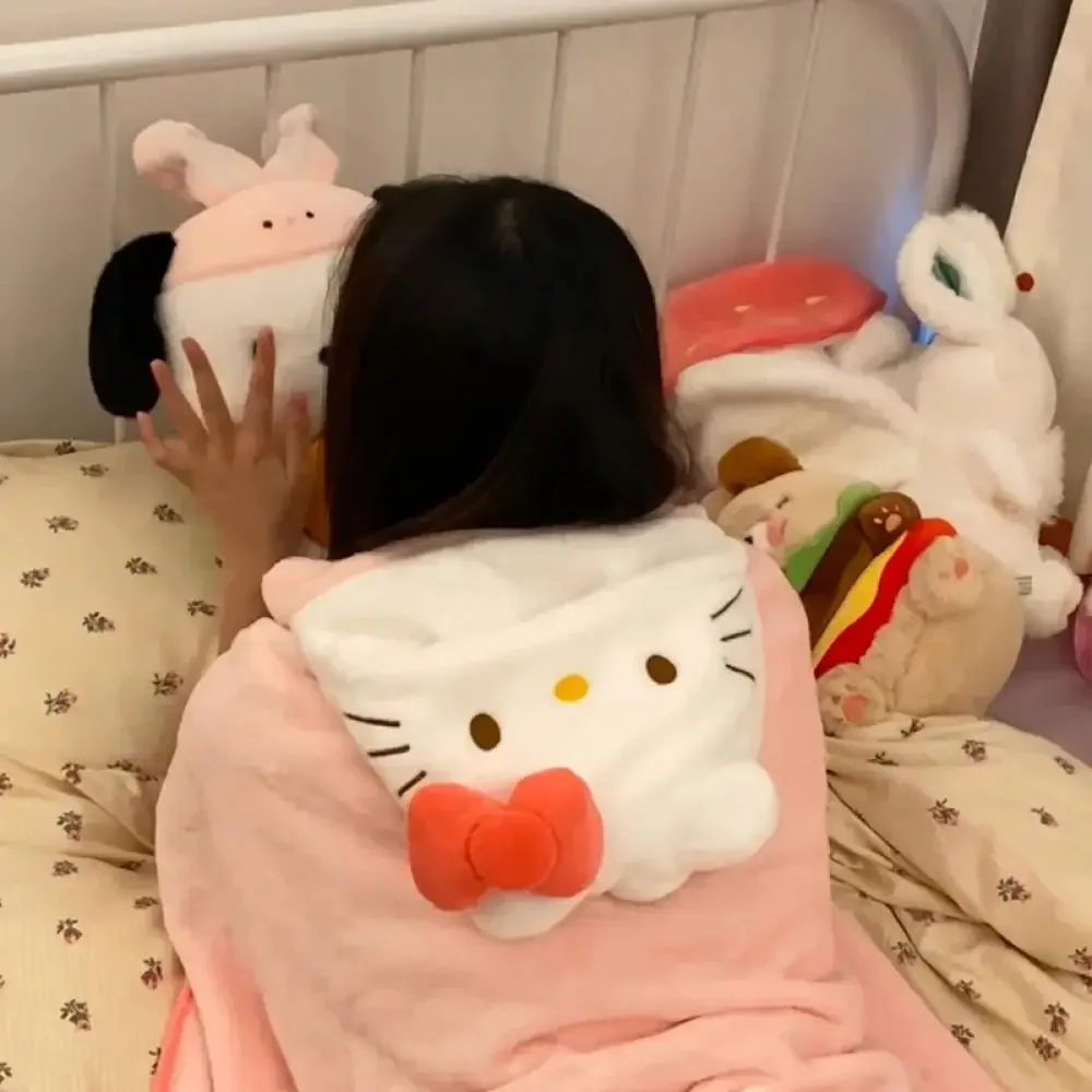 New Cute cartoon anime Hello Kitty hooded air conditioning blanket student dormitory office cape blanket home pajamas girl gifts