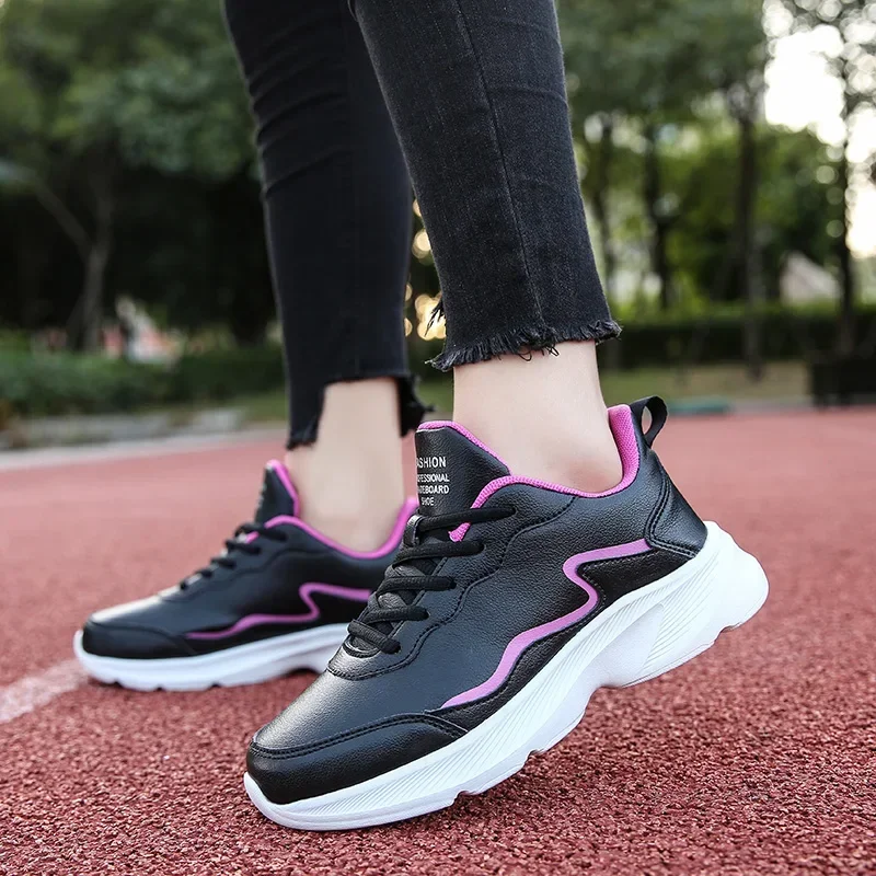 High Quality Waterproof Autumn Running Shoes Women Leather Non-slip Casual Sneakers Ladies Lightweight Fitness Walking Shoes