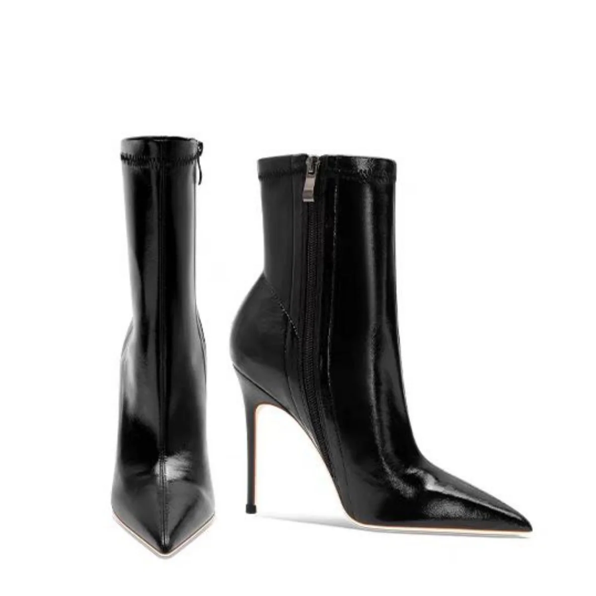 Arden Furtado 2025 Otoño Invierno botas cortas elásticas de PU punta puntiaguda cremallera lateral tacones de aguja botas modernas tamaño Extra grande