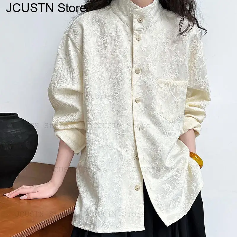 

Vintage Chinese Style Top Long Sleeve Tang Clothes Hanfu Qipao Top Women Casual Kungfu Shirts Jacquard Jacket Casual Streetwear