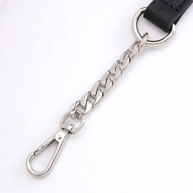 TINBERON Bag Chain Strap Handbag Handle Straps Black Leather Strap Silver Chain Shoulder Underarm Bag Strap Handbags Accessories